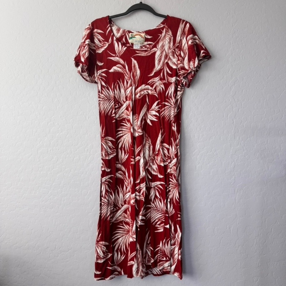 Paradise Found Vintage Honolulu Hawaii Red White‎ Floral Palm Leaf Maxi Dress XL
